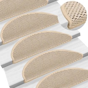 Tapetes escada adesivos aspeto sisal 15 pcs 56x17x3cm cor creme