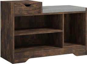 HOMCOM Móvel e Banco para Sapatos, 1 Gaveta e 3 Compartimentos, Capacidade 5 Pares, MDF, 76,5 x 30 x 52 cm, Castanho | Aosom Portugal