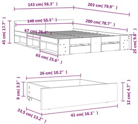 Estrutura de cama c/ gavetas 140x200cm derivados madeira branco