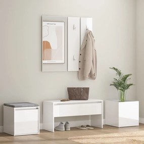 vidaXL Conj. móveis de corredor derivados de madeira branco brilhante