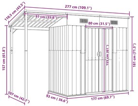 Abrigo de jardim c/ alpendre 277x107x181cm aço castanho-claro