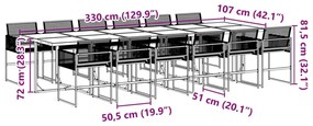 13 pcs conjunto de jantar p/jardim vime PE preto