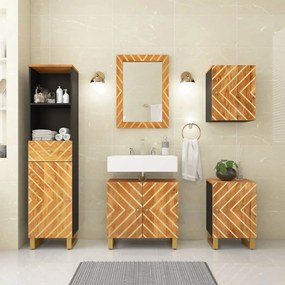 5 pcs conjunto de móveis p/ WC mangueira maciça castanho/preto