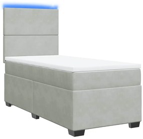 Cama com molas/colchão 100x200 cm veludo cinza-claro