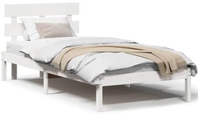 Estrado de Cama com Cabeceira Branca 75x190 cm Madeira Maciça de Pinho
