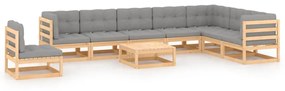 vidaXL 9 pcs conjunto lounge de jardim c/ almofadões pinho maciço