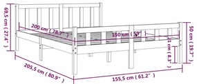 Estrutura de cama king 150x200 cm madeira maciça cinza