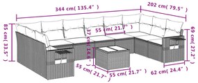 11 pcs conjunto sofás de jardim c/ almofadões vime PE bege