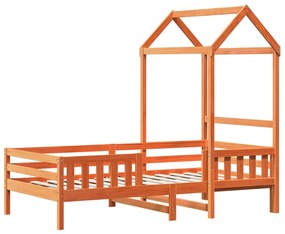 Estrutura de cama c/ telhado 90x190cm pinho maciço castanho-mel