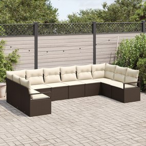 Conjunto de Sofá de Jardim vidaXL com Almofadas 10 Peças Rattan Poli M