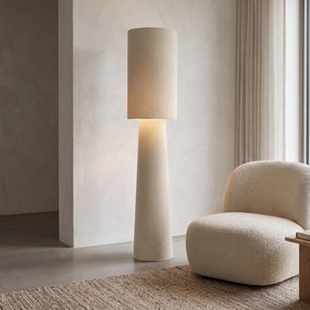 Candeeiro de pé Japandi bege tecido teddy 2-luzes - Trompet