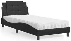 Cama com colchão 90x190 cm couro artificial preto