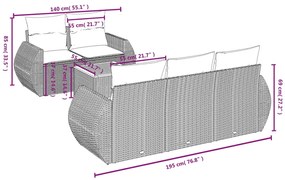 6 pcs conjunto de sofás p/ jardim com almofadões vime PE bege