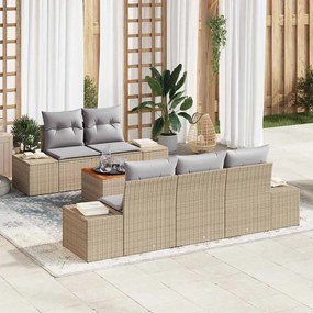 vidaXL Conjunto de Sofás de 6 Peças com Almofadas Bege Rattan Sintético Acácia