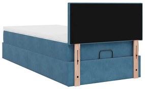 Estrutura de cama otomana com colchão azul escuro Veludo
