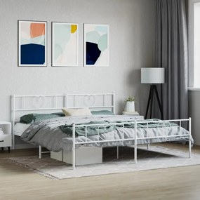 Estrutura de cama com cabeceira e pés 200x200 cm metal branco