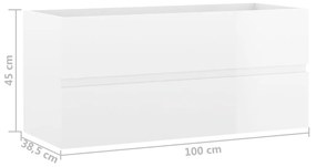 Armário lavatório 100x38,5x45 cm contraplacado branco brilhante