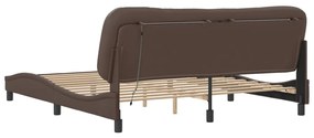 Estrutura cama c/ luzes LED 180x200cm couro artificial castanho