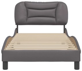 Estrutura cama c/ cabeceira couro artificial 90x190 cm cinzento
