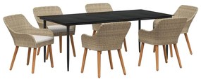Conjunto de Jantar de Jardim 7 Peças Bege em Rattan Sintético