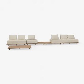 Conjunto De Jardim Com Sofá Modular De 4 Peças Com Mesa Auxiliar E Mesa De Centro 160x95 Cm Em Acácia Portet Marrom Acácia Claro - Sklum