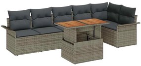 Conjunto de Jantar de Jardim de 7 Peças com Almofadas Cinza, Rattan Si