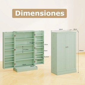 Armário despensa Cozinha 59 x 30 x 104 cm com 2 portas e prateleiras ajustáveis Verde