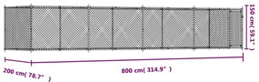 Jaula para cão com porta 8x2x1,5 m aço galvanizado cinzento