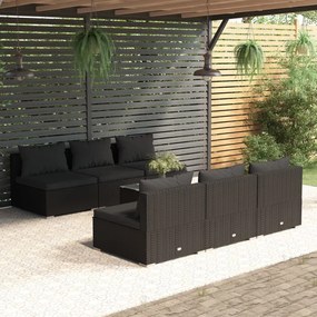 vidaXL 7 pcs conjunto lounge de jardim c/ almofadões vime PE preto