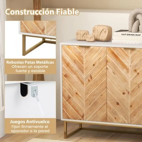 Armario de arrumação com portas e pernas de metal para sala de estar Sala de jantar 80 x 40 x 80 cm Branco