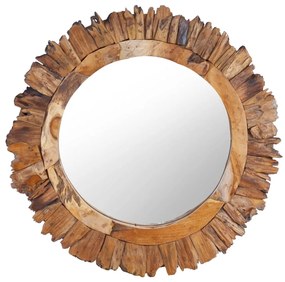 Espelho de parede redondo 60 cm madeira de teca