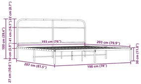 Estrutura cama sem colchão 193x203 cm metal carvalho castanho