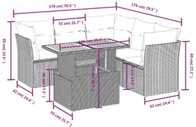 5 pcs conjunto sofás de jardim com almofadões vime PE preto
