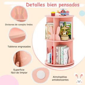 Estante giratória para crianças 40 x 40 x 65 cm Estante infantil com 2 níveis e separadores em forma de coelho  Rosa