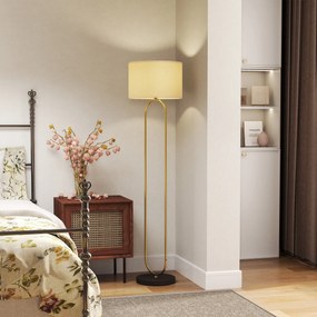 Candeeiro de pé com abajur em linho, casquilho E27, estilo moderno, com interruptor de pé, para sala de estar e quarto, 156 cm, dourado e preto