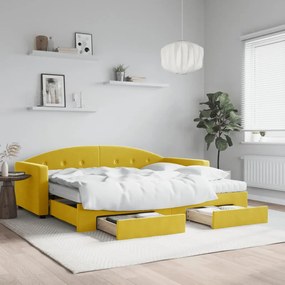 vidaXL Sofá-cama com gavetão e gavetas 90x200 cm veludo amarelo