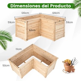 Floreira elevada para exterior com base aberta em forma de L 120 x 120 x 62 cm Natural