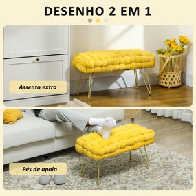 Apoio para os Pés Sala de Estar em Veludo com Pés de Metal e Assento Acolchoado para Dormitório Entrada 76x38x41,5 cm Amarelo