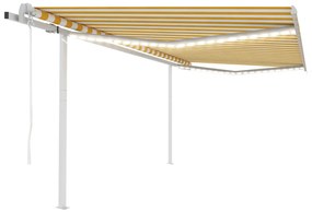 Toldo autom. c/ LED e sensor de vento 4,5x3,5 m amarelo/branco