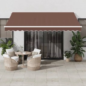 Toldo retrátil manual com luz LED 400x350 cm castanho