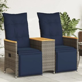 vidaXL Sofá de jardim reclinável de 2 lugares com Mesa em vime sintético cinza