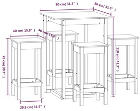 5 pcs conjunto de bar pinho maciço