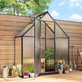Estufa de jardim em alumínio e policarbonato 170 (L) x 58 (P) x 195 (A) cm, estufa com janela ajustável e porta de batente resistente às intempéries e