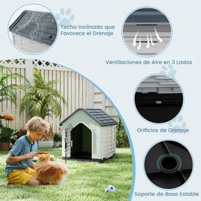 Casota para cães 66,5 x 52 x 60 cm com porta metálica com fechadura e telhado inclinado Boa ventilação para interior e exterior cinzento