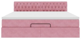 Cama otomana com colchão &amp; LEDs 180x200cm veludo rosa