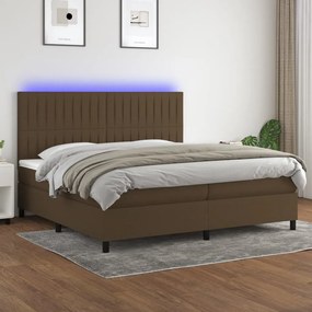 Cama box spring c/ colchão/LED 200x200cm tecido castanho-escuro