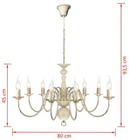 Candelabro de metal branco antigo com 8 lâmpadas E14
