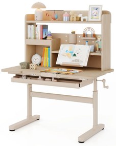 Secretária infantil 100 x 60 x 111-135 cm com estante e gaveta em altura com superfície inclinável Prateleiras Atril e porta-lápis Natural