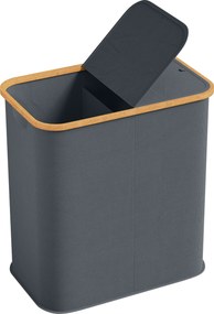 Cesto de roupa suja dobrável de dupla capacidade 54 x 34 x 58,5 cm, 80 L, com tampa e pegas ranhuradas, cinzento
