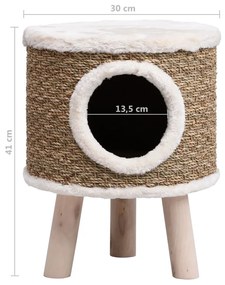 Ninho para gatos c/ pernas de madeira 41 cm ervas marinhas